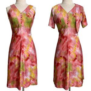 70s Vintage Novelty Print Dress Bolero Set Fruit Grapes Pattern Matching Art.